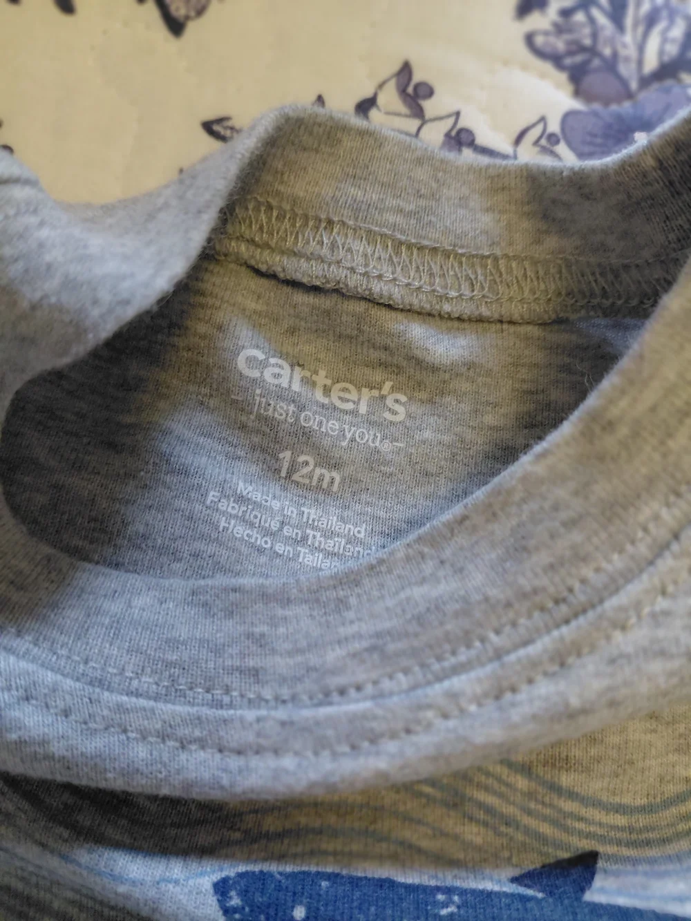 Carter's Gray Tee with Navy Shark Appliqués ###0925
